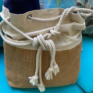 Tribeca Tribe canvas burlap knotted rope bucket tote